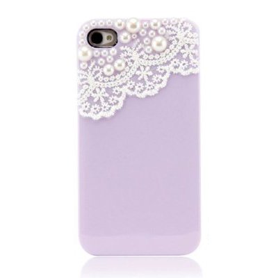 Hand Made Lace and Pearl Purple Hard Case Cover for iPhone 4 4G 4S image