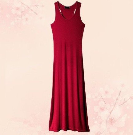 Ankin Women’s Fitted Bodice Vest Summer Beach Maxi Dress (Wine Red) image