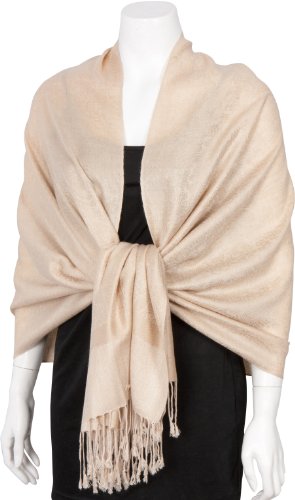 Sakkas 70″ x 28″ Paisley Self-Design Shawl / Wrap / Stole – Biege image