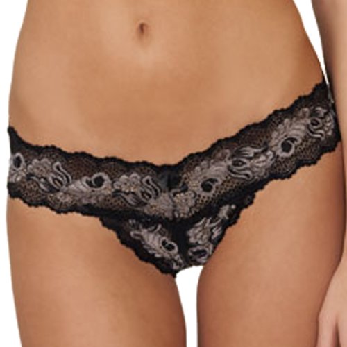 LoveFifi Women’s Love Lace Crotchless Thong Panty – Medium/Large – Black image