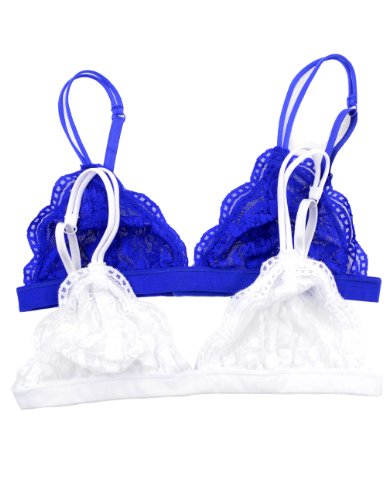 2 PACK: Black Lace Bralette (Small/Medium, Cobalt/White) image