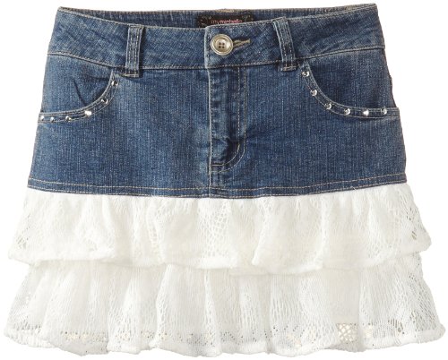 My Michelle Girls 7-16 Denim-To-Lace Skirt, Ivory, Large image