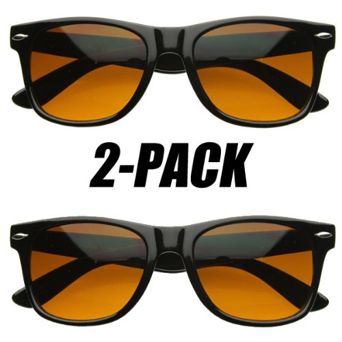 Blue Blocking Driving Wayfarers Sunglasses Amber Tinted Lens, 2 pack (With Free Microfiber Pouch) image