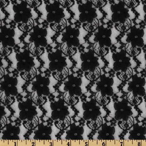60” Wide Giselle Stretch Lace Floral Black Fabric By The Yard image